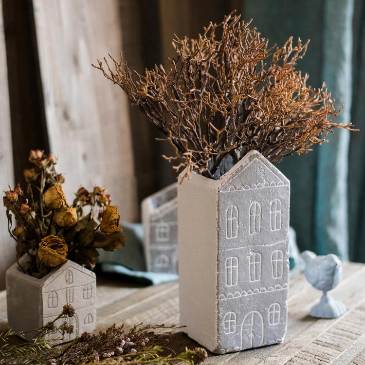 Artificial Coral Shaped Twig Stem with brown twig coral in a gray house planter RusticReach on Tampa Home & Garden Store