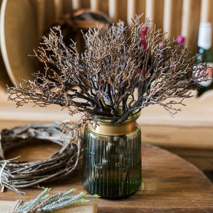 Artificial coral-shaped twig stem 14in tall by RusticReach in a green ribbed glass vase on Tampa Home & Garden Store