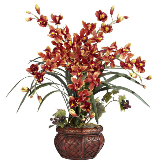 Cymbidium w/Decorative Vase Silk Arrangement - Tampa Home & Garden Store