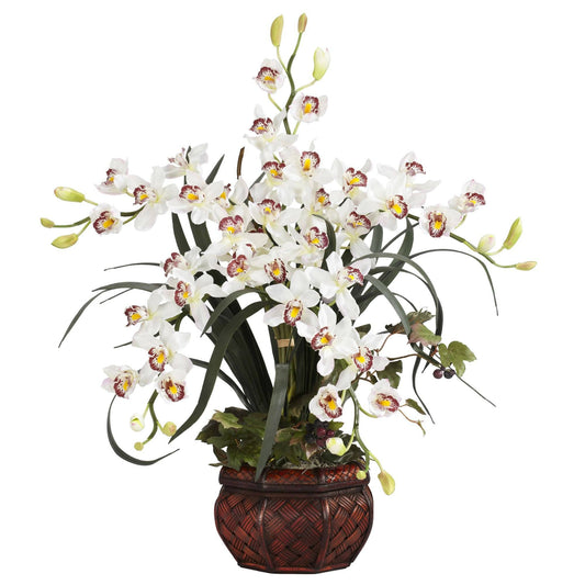 Cymbidium w/Decorative Vase Silk Arrangement - Tampa Home & Garden Store