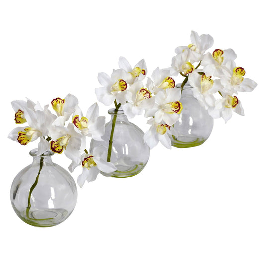 Cymbidium w/Vase  Silk Flower Arrangement (Set of 3) - Tampa Home & Garden Store