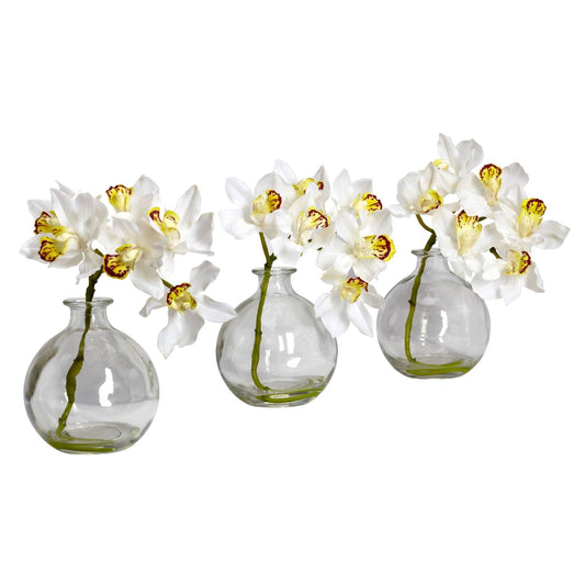 Cymbidium w/Vase  Silk Flower Arrangement (Set of 3) - Tampa Home & Garden Store