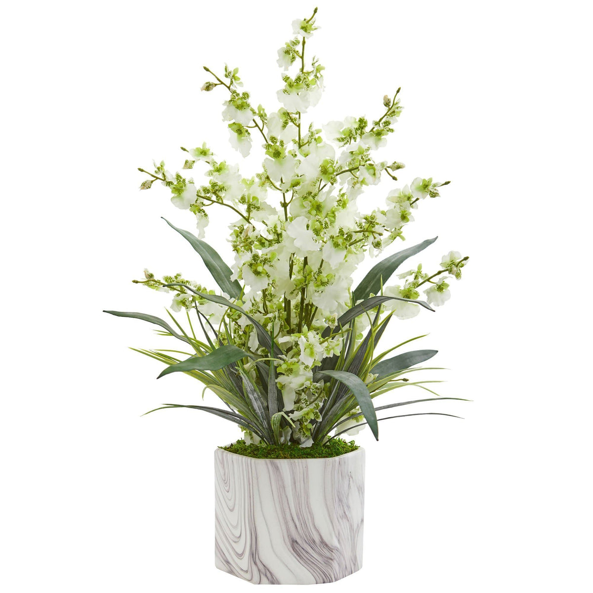 Dancing Lady Orchid artificial arrangement in marble finished vase by Nearly Natural on Tampa Home & Garden Store