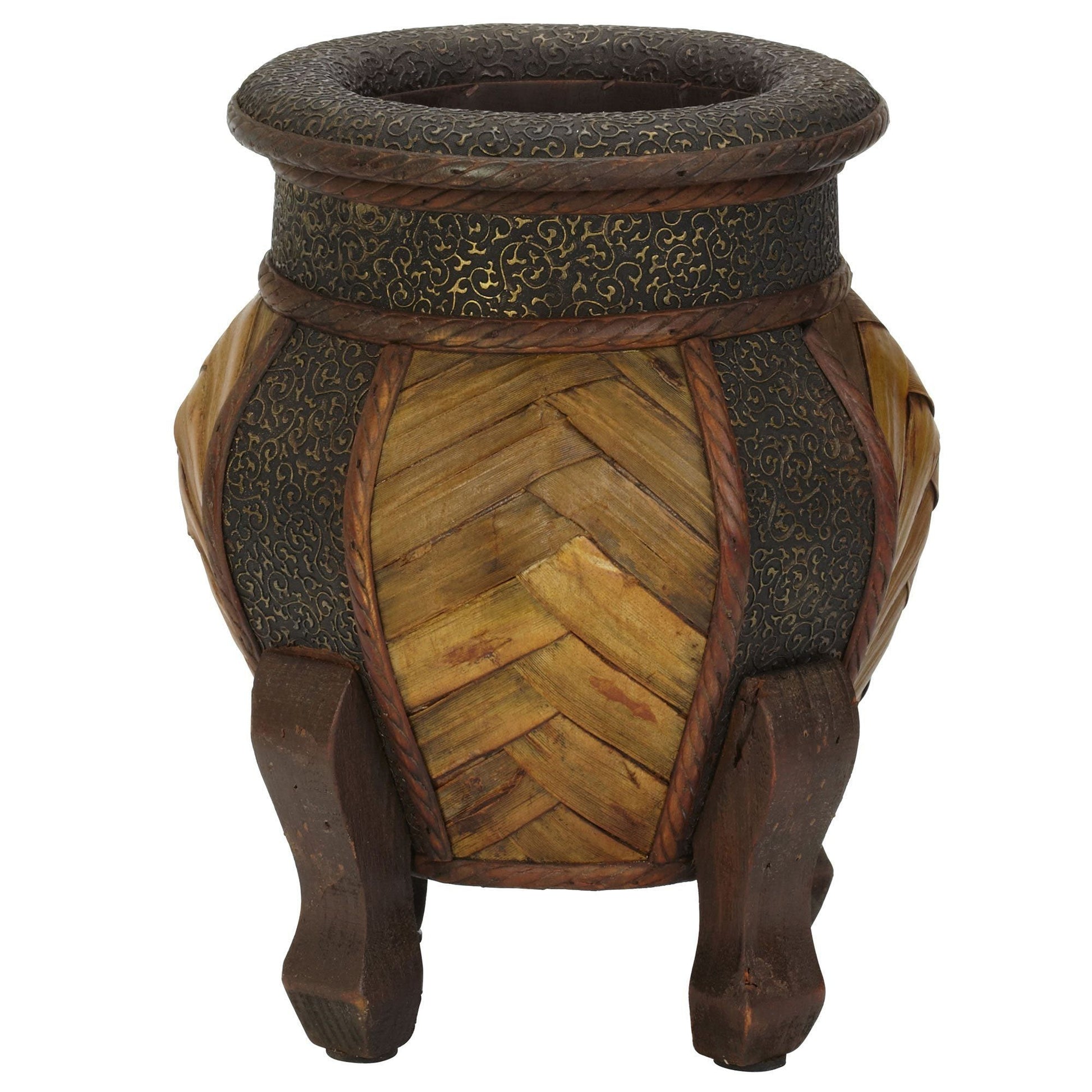 Decorative rounded wood planters set of 2, Nearly Natural, dark carved pattern on Tampa Home & Garden Store