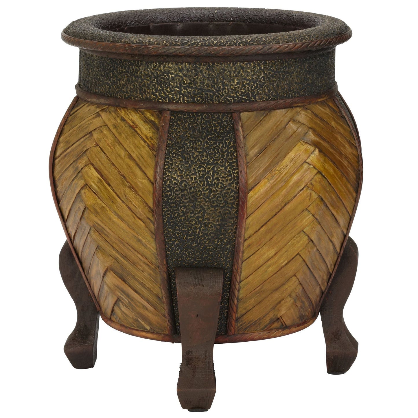 Wood planters set of 2 with woven panels and trim Nearly Natural on Tampa Home & Garden Store