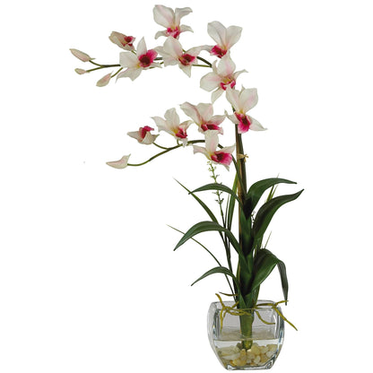 Dendrobium silk orchid arrangement in glass vase with white blooms Nearly Natural on Tampa Home & Garden Store