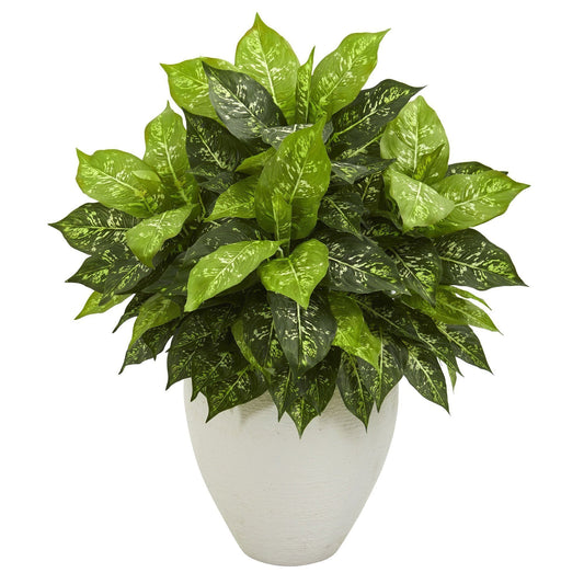 Dieffenbachia Artificial Plant in White Planter - Tampa Home & Garden Store