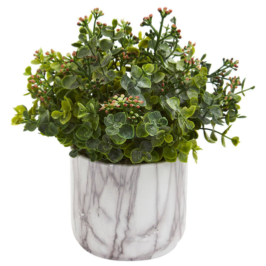 Eucalyptus Artificial Plant in Marble Finished Vase - Tampa Home & Garden Store
