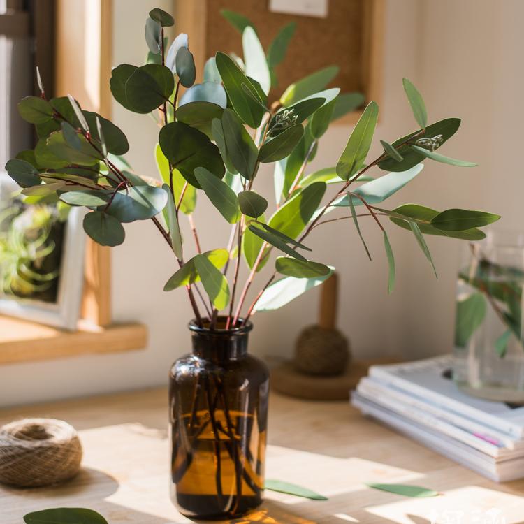 Artificial Faux Eucalyptus Leaves in Various Shapes in amber glass bottle by RusticReach on Tampa Home & Garden Store