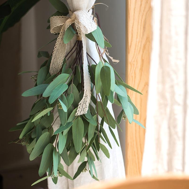 Artificial Faux Eucalyptus Leaves bundle with lace bow in green tones by RusticReach artificial flora on Tampa Home & Garden Store