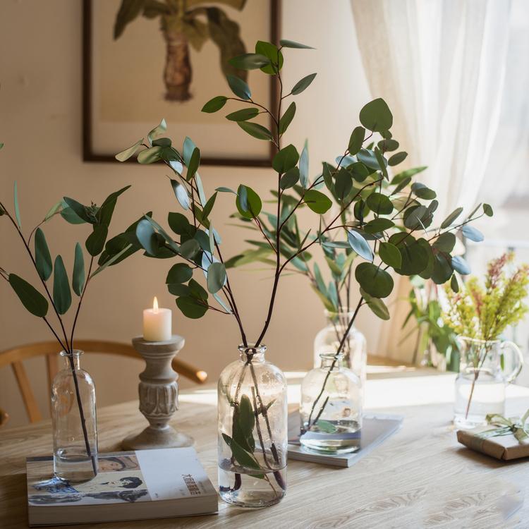 Artificial Faux Eucalyptus Leaf in Shapes by RusticReach; 3 bottles with eucalyptus stems on Tampa Home & Garden Store