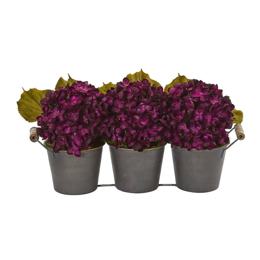 Fall Hydrangea Artificial Arrangement in Metal Planter - Tampa Home & Garden Store