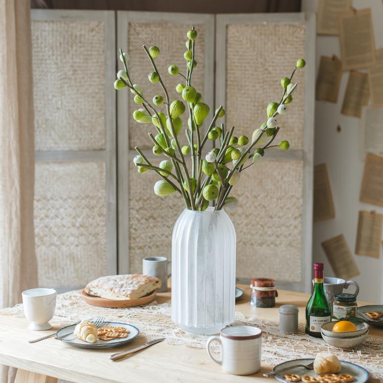 Artificial Fig Fruit Stem 30in tall Silk Branch in white ribbed vase RusticReach on Tampa Home & Garden Store