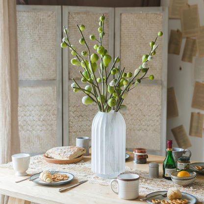 Artificial Fig Fruit Stem 30in tall Silk Branch in white ribbed vase RusticReach on Tampa Home & Garden Store