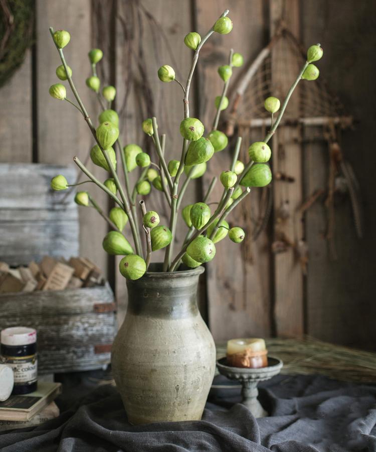 Artificial fig fruit stem 30in tall silk branch with green figs in vase nonflowering plants on Tampa Home & Garden Store