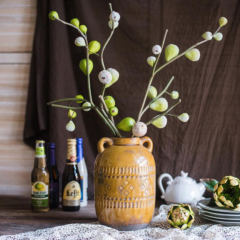 Artificial Fig Fruit Stem 30-inch Tall Silk Branch in a terracotta vase with green fig pods on Tampa Home & Garden Store