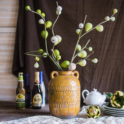 Artificial Fig Fruit Stem 30-inch Tall Silk Branch in a terracotta vase with green fig pods on Tampa Home & Garden Store