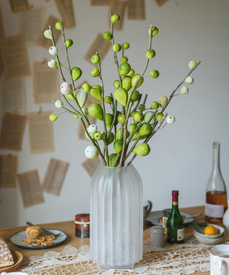 Artificial Fig Fruit Stem 30 inch Silk Branch with green pods in frosted vase RusticReach on Tampa Home & Garden Store