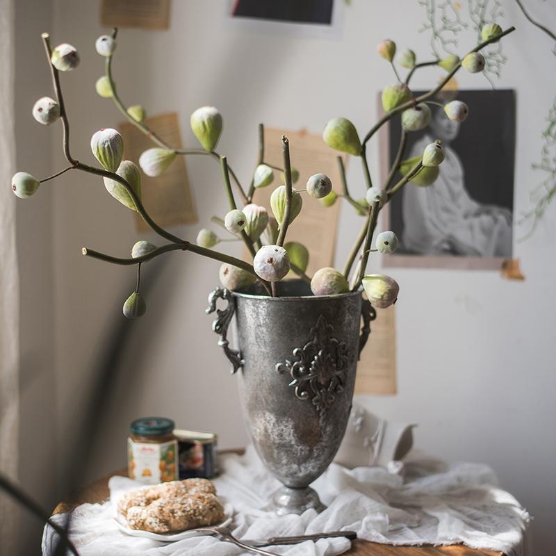 Artificial fig fruit stem 30in tall silk branch in ornate gray urn vase RusticReach on Tampa Home & Garden Store