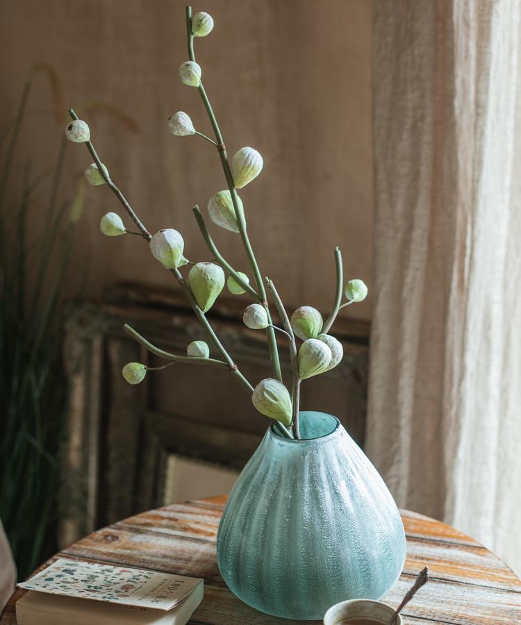 Artificial fig fruit stem, 30-inch tall silk branch in a blue-green vase RusticReach on Tampa Home & Garden Store