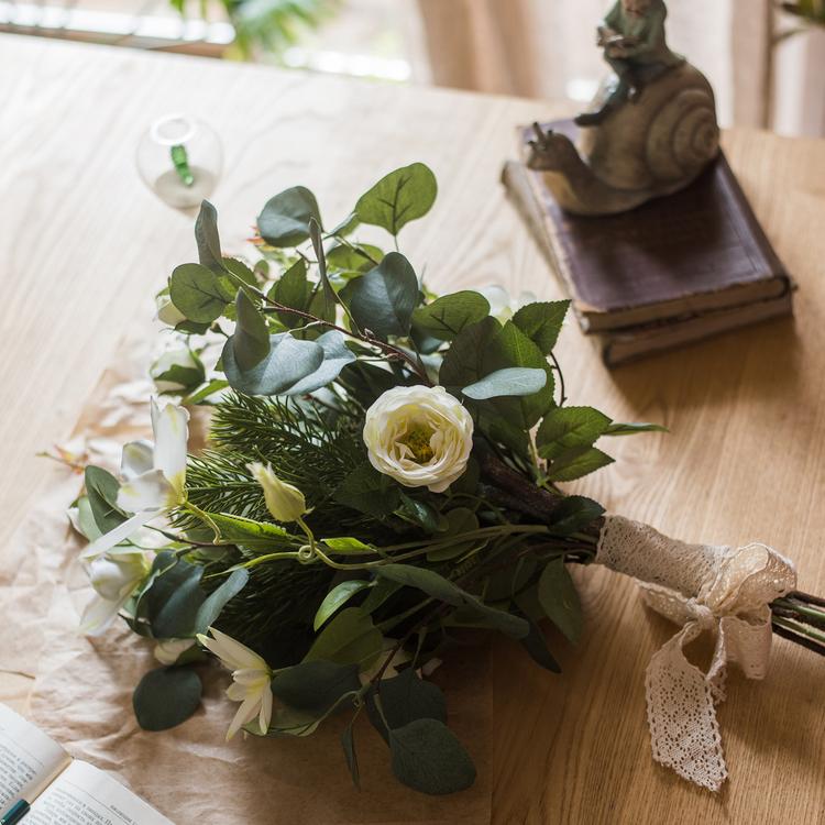 Artificial Clematis bouquet with greenery by RusticReach, cream blooms, 20 inches tall on Tampa Home & Garden Store