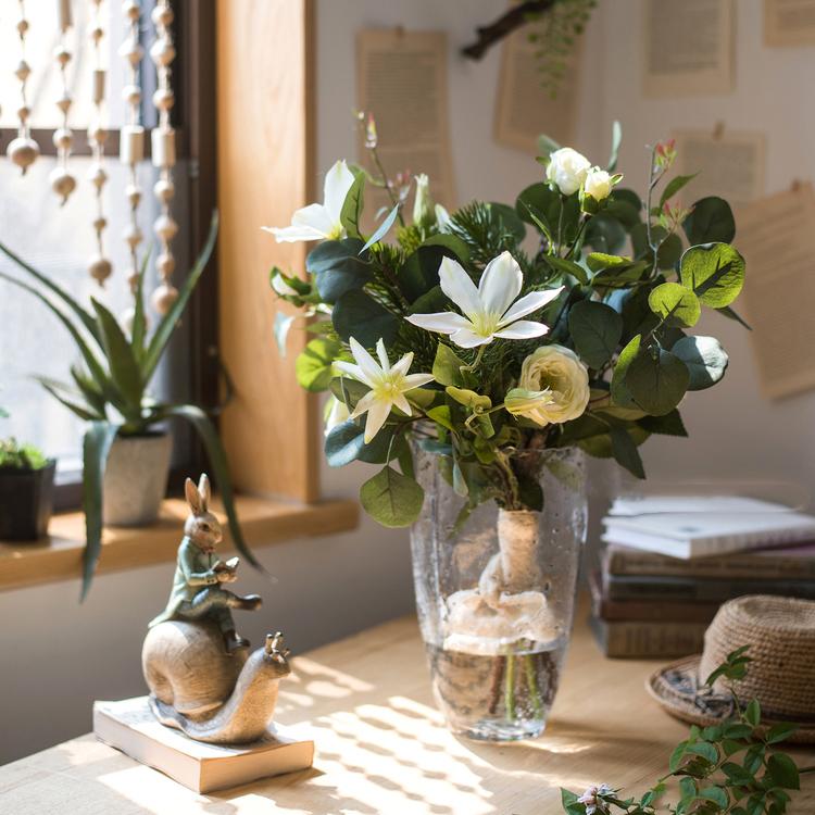 Artificial Clematis bouquet with greenery in a glass vase 20 in tall RusticReach on Tampa Home & Garden Store