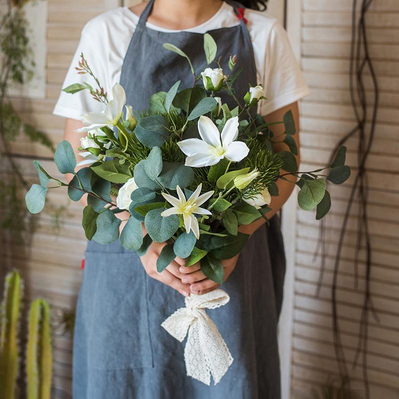 Artificial Clematis bouquet in greenery with white flowers, RusticReach, 20 inches tall on Tampa Home & Garden Store