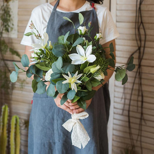 Artificial Clematis bouquet in greenery with white flowers, RusticReach, 20 inches tall on Tampa Home & Garden Store