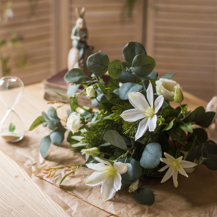 Artificial Clematis bouquet with white flowers and greenery, RusticReach 20in tall on Tampa Home & Garden Store
