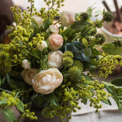 Artificial flower bouquet with greenery and white roses, 13in tall, RusticReach on Tampa Home & Garden Store