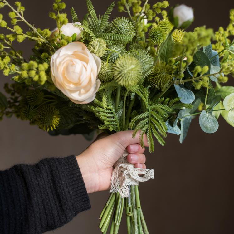 RusticReach artificial flower bouquet with white rose and greenery, 13 in tall, hand-held on Tampa Home & Garden Store