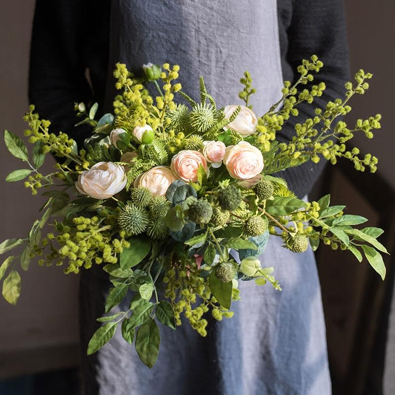 Artificial flower bouquet with cream white roses and lush greenery, 13 inches tall RusticReach on Tampa Home & Garden Store