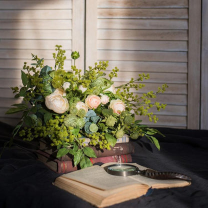 Artificial flower bouquet with greenery and white roses, 13 inches tall, RusticReach on Tampa Home & Garden Store