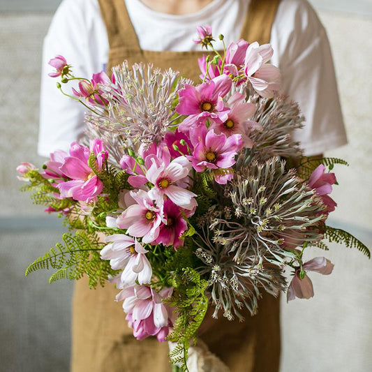 Artificial Silk Flower Bouquet Pink Daisy 20in RusticReach with pink daisies and greenery on Tampa Home & Garden Store