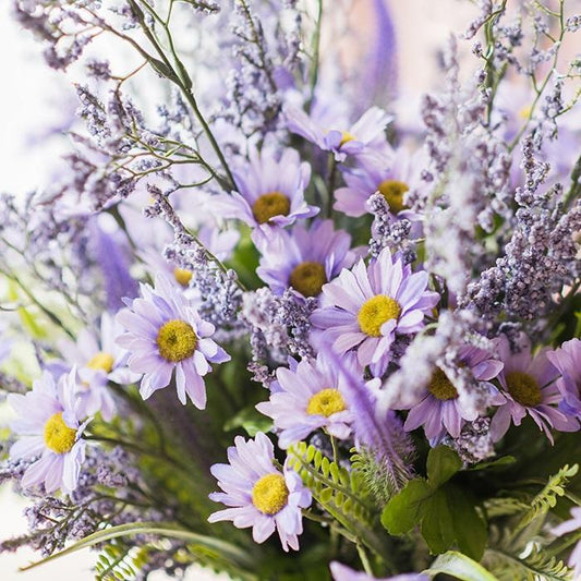 Artificial silk bouquet Country Flowers 20in-tall purple daisies RusticReach on Tampa Home & Garden Store