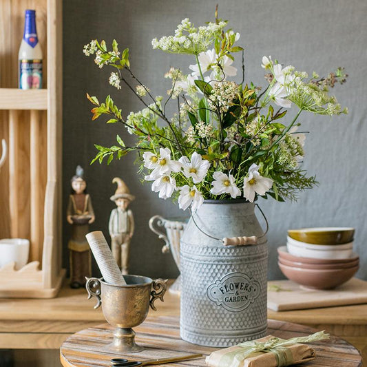 Artificial Flower Bouquet Spring Daisy 24 tall RusticReach with white daisies in metal vase on Tampa Home & Garden Store