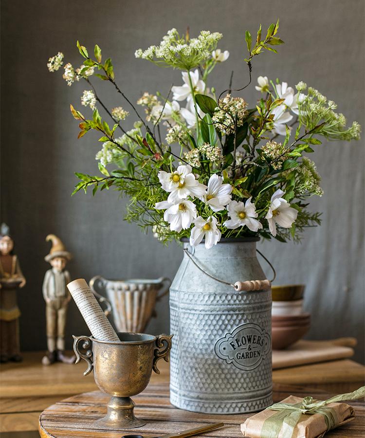 Artificial Spring Daisy Greenery Mix bouquet 24in tall RusticReach white daisies in milk can on Tampa Home & Garden Store