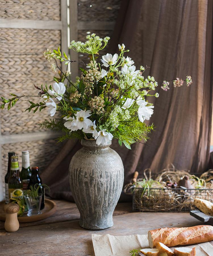 Artificial flower bouquet with white daisies and greenery in a RusticReach vase, 24-inch tall on Tampa Home & Garden Store