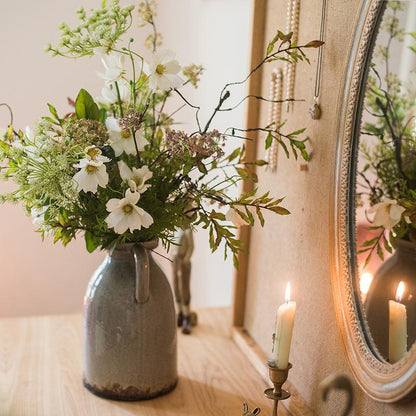 Artificial Flower Bouquet Spring Daisy Greenery Mix RusticReach in gray pitcher, 24 in tall on Tampa Home & Garden Store