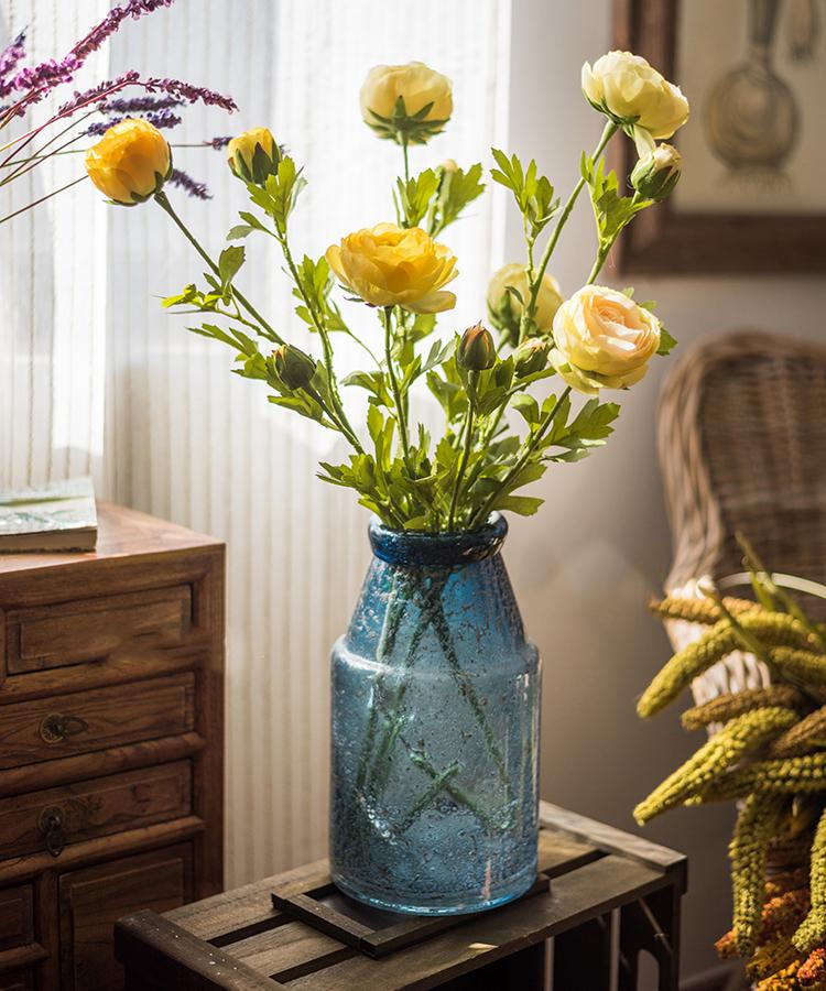 Artificial Buttercup Flower Stem, 28in tall, yellow blooms in vase, RusticReach flowering plants on Tampa Home & Garden Store