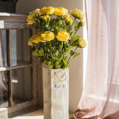 Artificial Buttercup Flower Stem 28in tall with yellow blooms in a rustic planter by RusticReach on Tampa Home & Garden Store