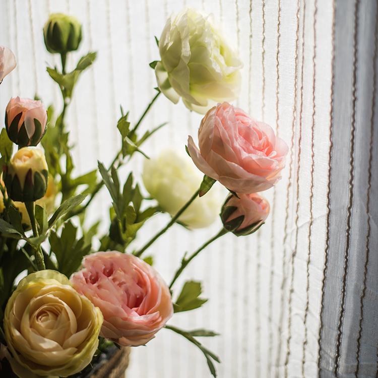 Artificial Buttercup stem 28in tall with peach, pink, cream blooms and green foliage on Tampa Home & Garden Store