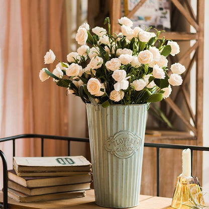 Artificial camellia bloom stem set in white, RusticReach, 16-inch tall, in a planter on Tampa Home & Garden Store