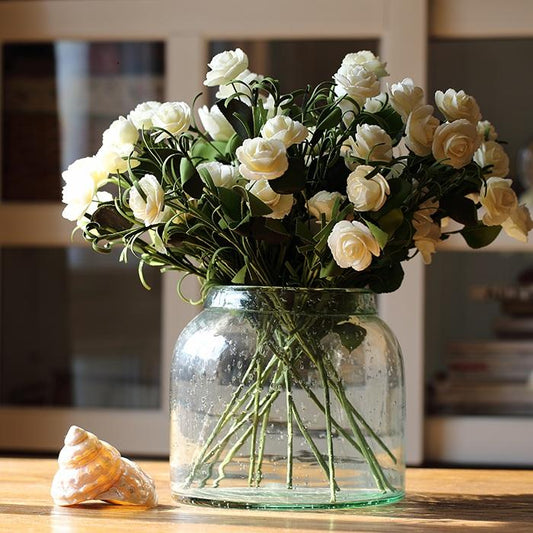 Artificial Camellia Bloom Set, white EcoPE stems in a glass vase RusticReach, 16 inches tall on Tampa Home & Garden Store