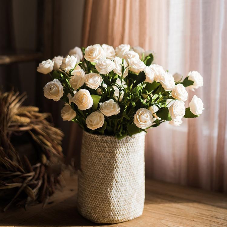 Artificial camellia bloom stems, eco PE, white, 16 tall in a woven basket vase RusticReach on Tampa Home & Garden Store