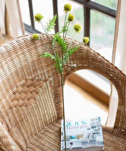 Faux silk pompom stem by RusticReach 28in tall with green leaves and yellow blooms on Tampa Home & Garden Store