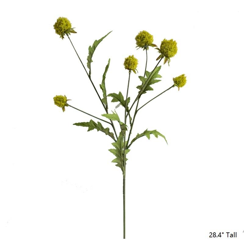 RusticReach faux silk pompom flower stem with five yellow-green blooms, 28.4in tall on Tampa Home & Garden Store