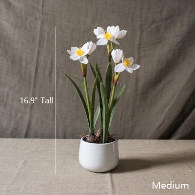 RusticReach Daffodil Bonsai, artificial silk real touch in white pot, yellow centers on Tampa Home & Garden Store
