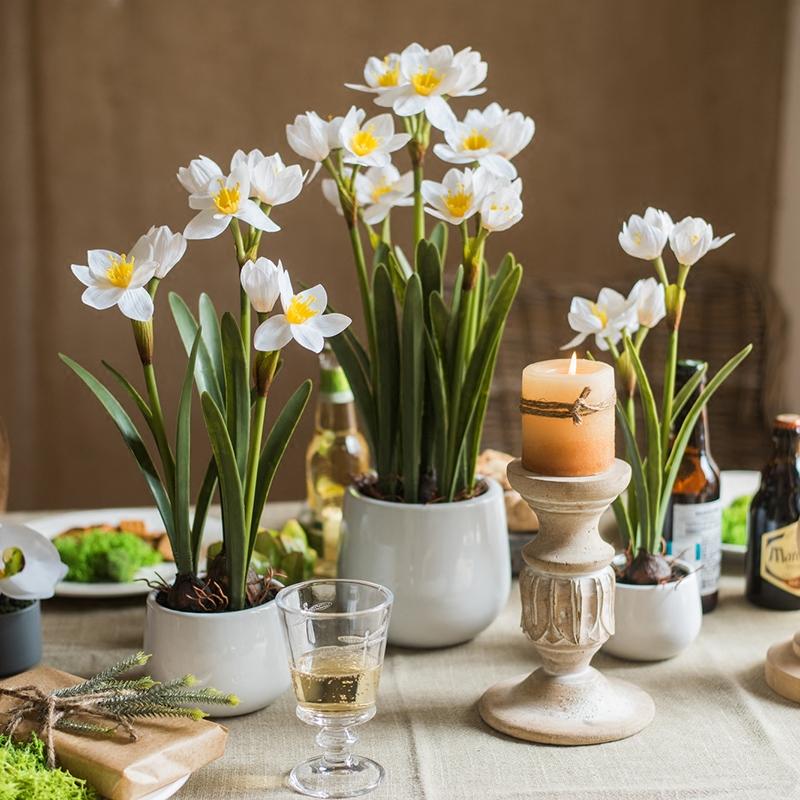 Artificial Silk Real Touch Daffodil Flower Bonsai by RusticReach; white blooms on Tampa Home & Garden Store