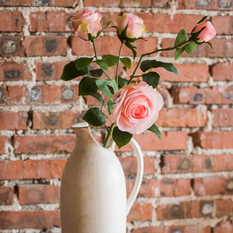 RusticReach faux silk rose stem, light pink 4-rose blooms in a pitcher vase, 31in tall on Tampa Home & Garden Store